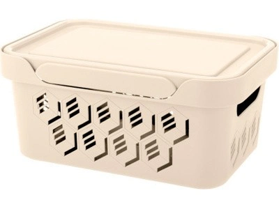Ящик для хранения перфорированный 270х190х120, объем 4.6, бежевый, код:22800